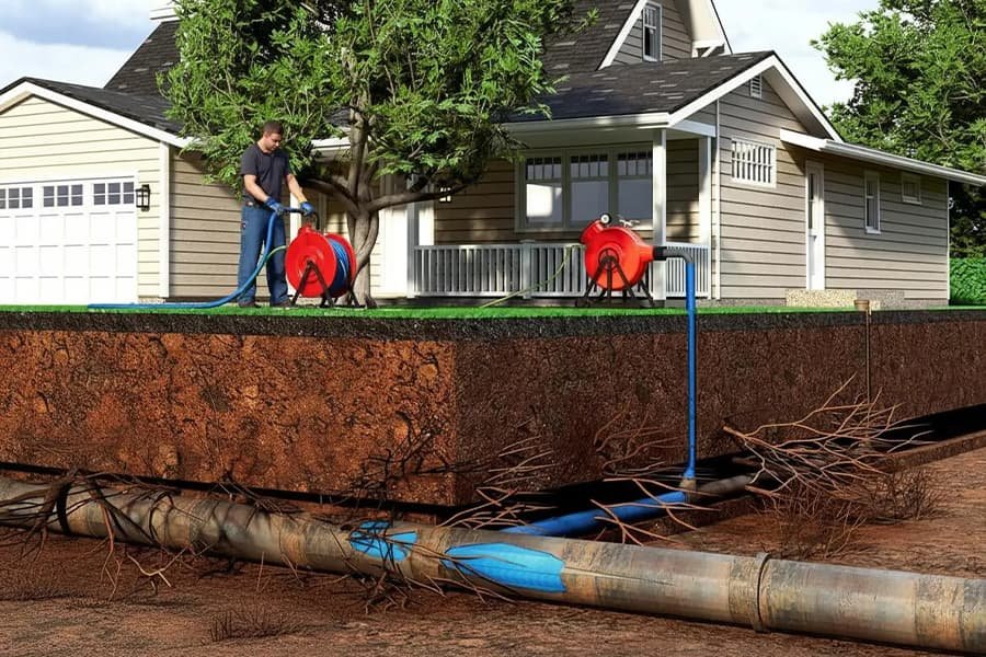 TrenchX trenchless pipe rehabilitation work supporting inversion lining in Charleston South Carolina