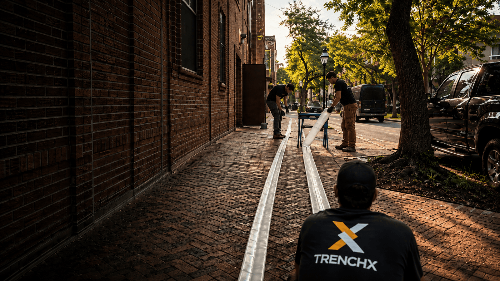 TrenchX crew preparing trenchless pipe rehabilitation work for a South Carolina property