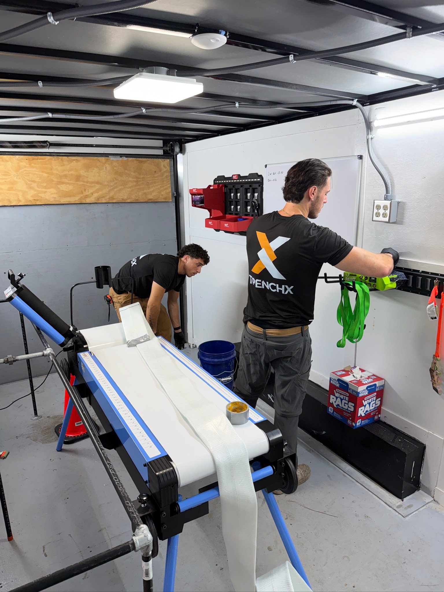 TrenchX mobile workspace for structural pipe liner preparation